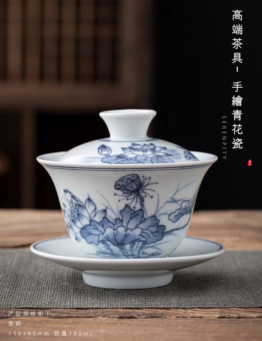 手绘荷花青花小套组 1