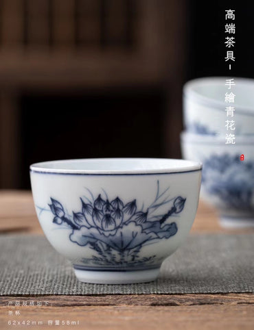 手绘荷花青花小套组 1