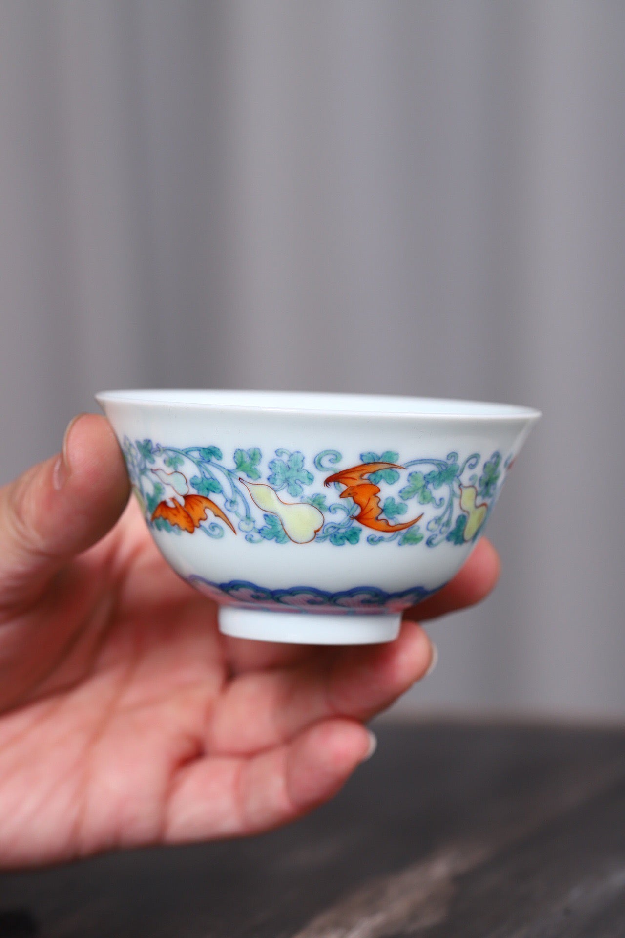 斗彩瓜瓢棉之敞口杯
尺寸：口径8.6高4.6
容量：120ml