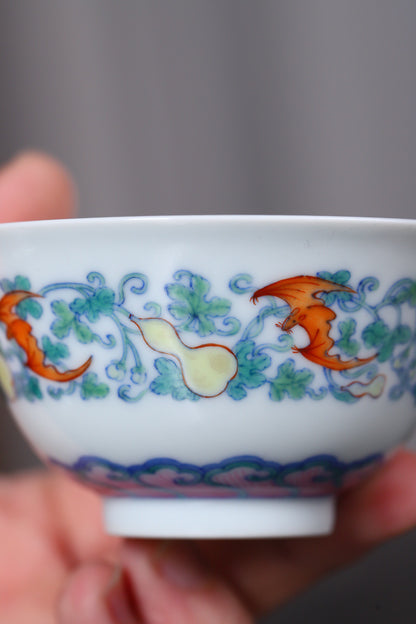 斗彩瓜瓢棉之敞口杯
尺寸：口径8.6高4.6
容量：120ml