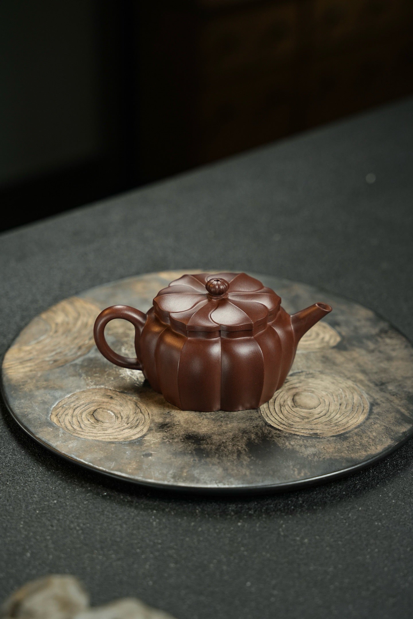 鸣远菱花140cc老紫泥料