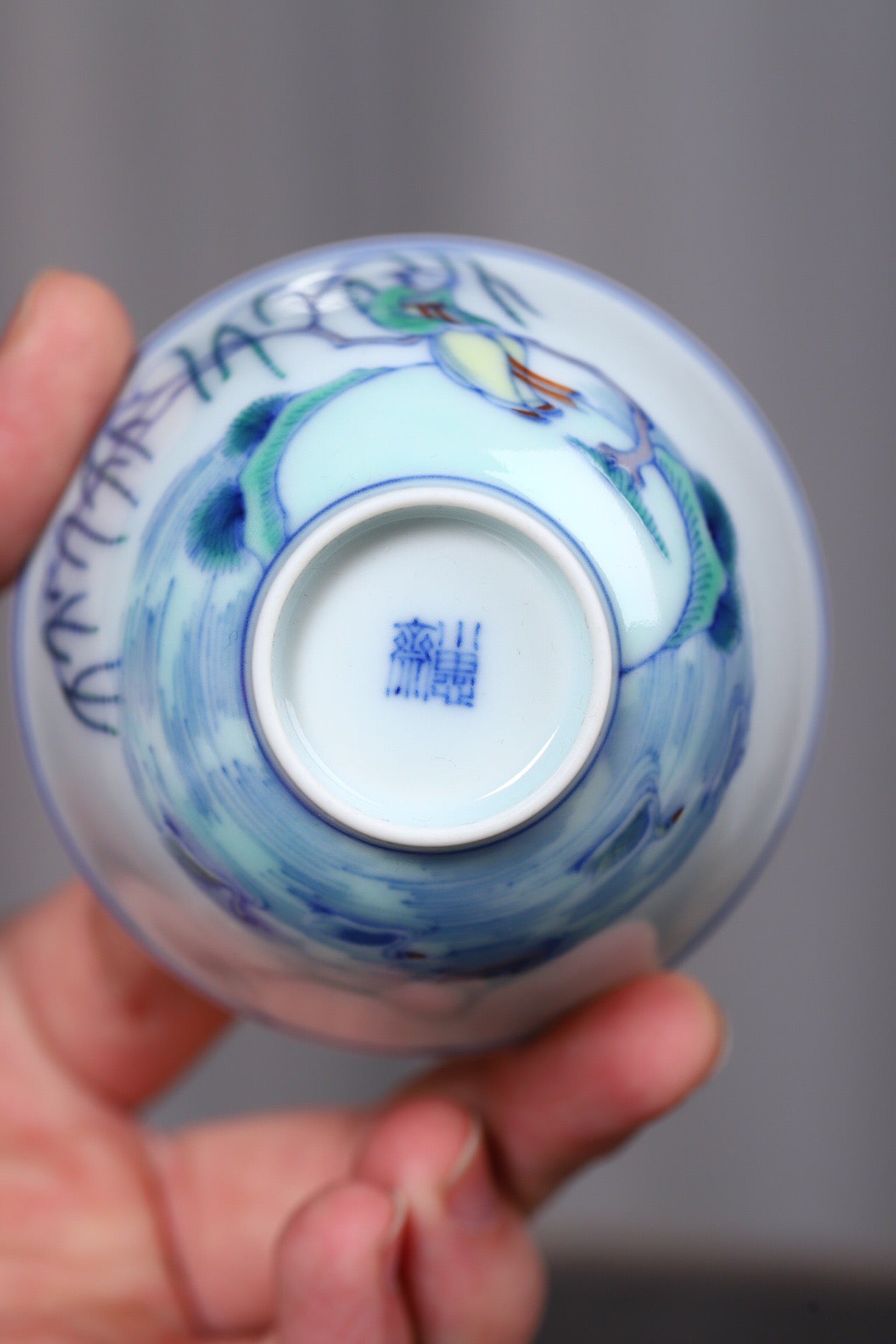 斗彩王羲之爱鹅敞口杯
尺寸：口径7.8高4.6
容量：80ml