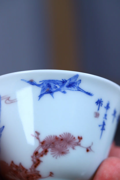 品牌：璟色堂
品名：青花釉里红杯
尺寸：口径7.9cm高5.5cm
容量：120cc