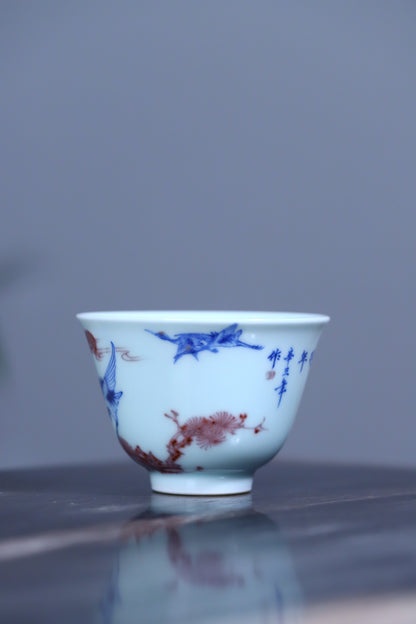 品牌：璟色堂
品名：青花釉里红杯
尺寸：口径7.9cm高5.5cm
容量：120cc