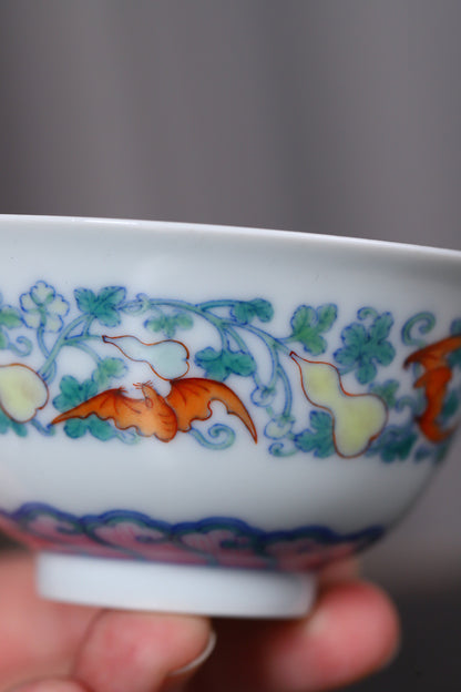 斗彩瓜瓢棉之敞口杯
尺寸：口径8.6高4.6
容量：120ml