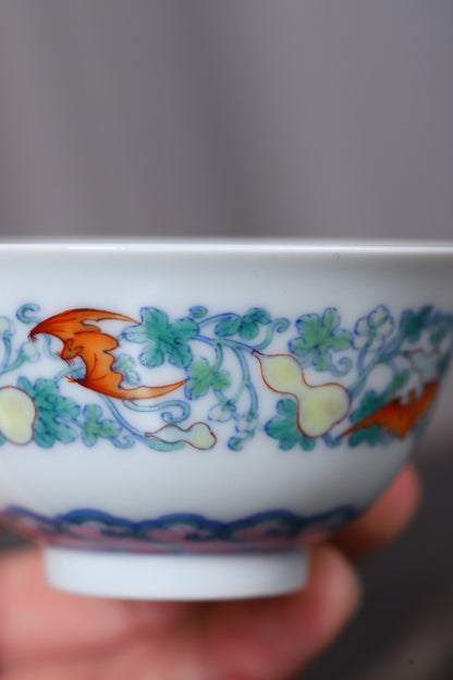 斗彩瓜瓢棉之敞口杯
尺寸：口径8.6高4.6
容量：120ml