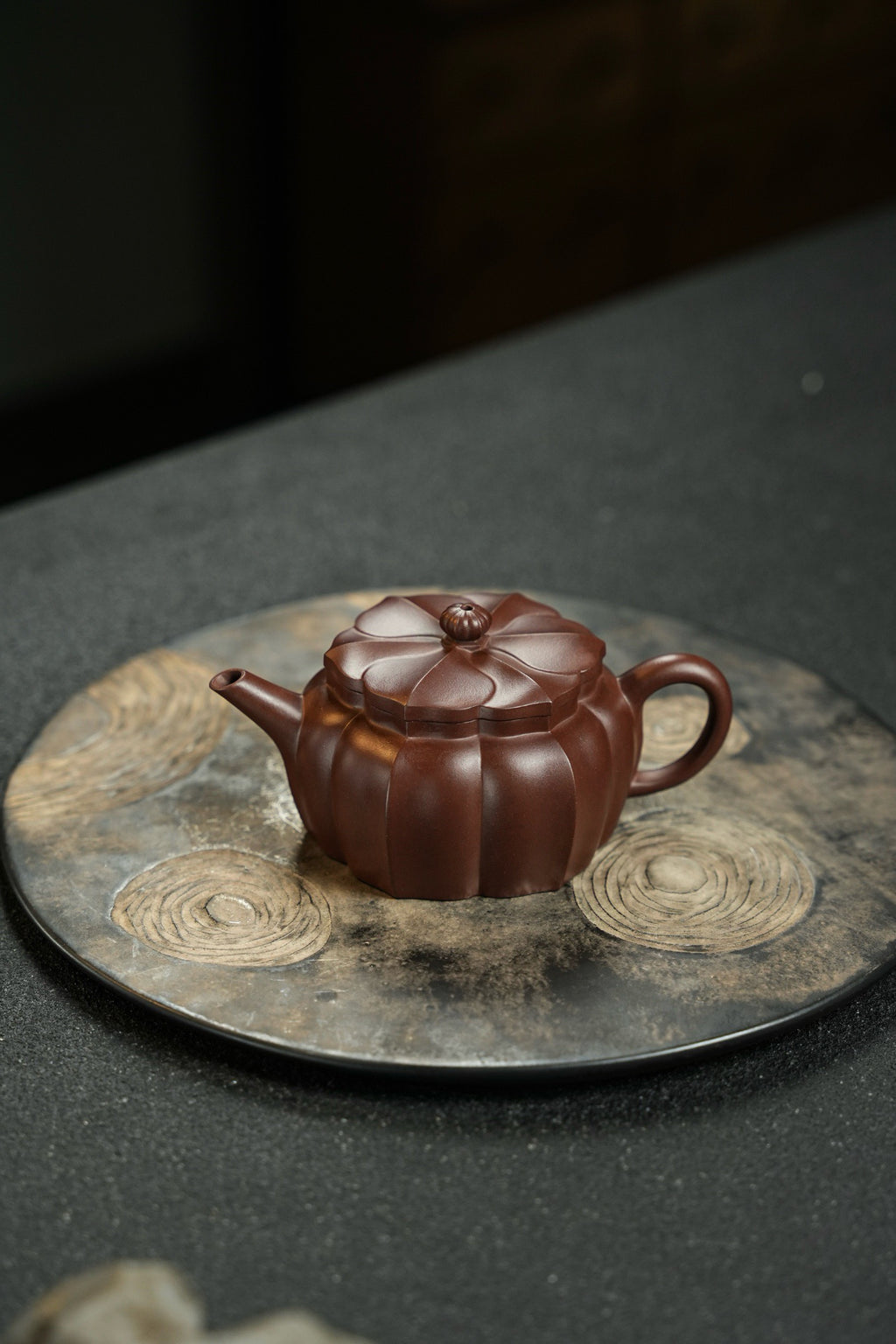 鸣远菱花140cc老紫泥料