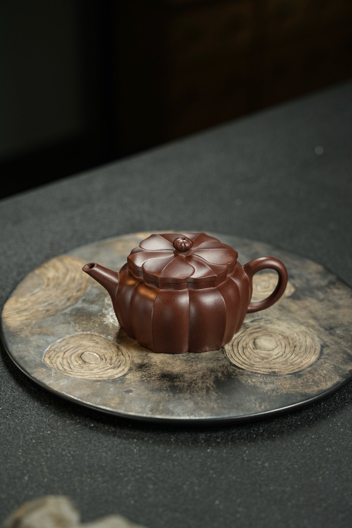 鸣远菱花140cc老紫泥料